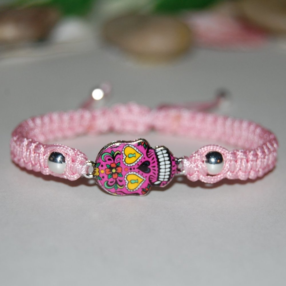 Skull Bracelet,Pink Skull Bracelet,Hemp Bracelet,Macrame,Green Bracelet,Skull